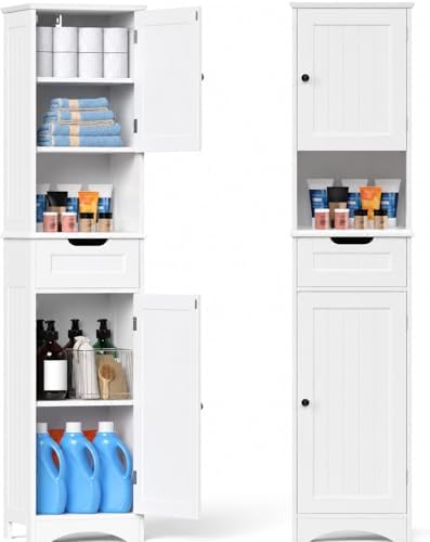 Gizoon 67” H Tall Bathroom Storage Cabinet, Narrow Storage Cabinet, White