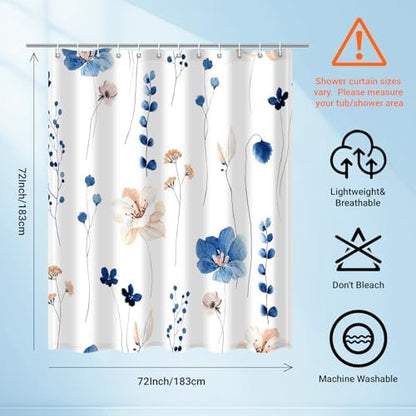 WITHLOC Floral Shower Curtains for Bathroom, Blue, 72" W x 72" L
