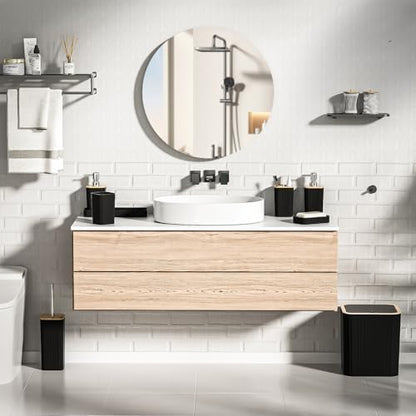 XLHOMO Bathroom Accessories Set - Elegant Black Bathroom Set, 10PC Bathroom Accessory Set, Toilet Brush, Trash Can, Qtip Holder Dispenser & Soap Dispenser