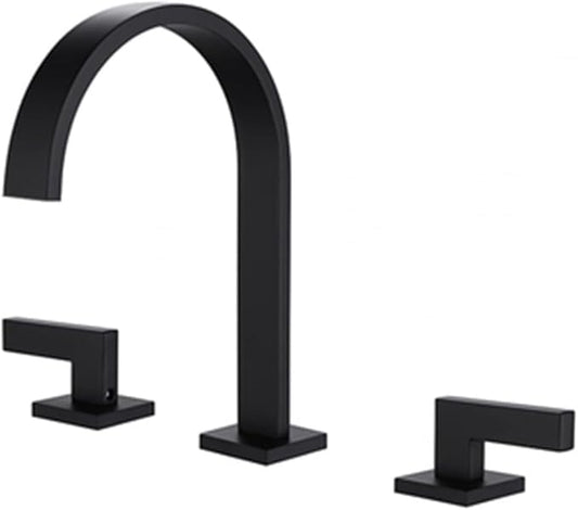 3 Hole Bathroom Faucet Hot and Cold Double Handle Waterfall(Black)