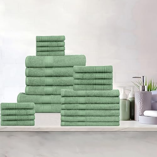 HILLFAIR 100% Cotton 24 Piece Bath Towels Set for Bathroom - Sage