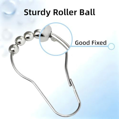 Shower Curtain Hooks Rings,Decorative Rust Proof Stainless Steel Shower Curtain Hooks,for Bathroom Shower Rods Curtains,Set of 12,Silver(Silver)