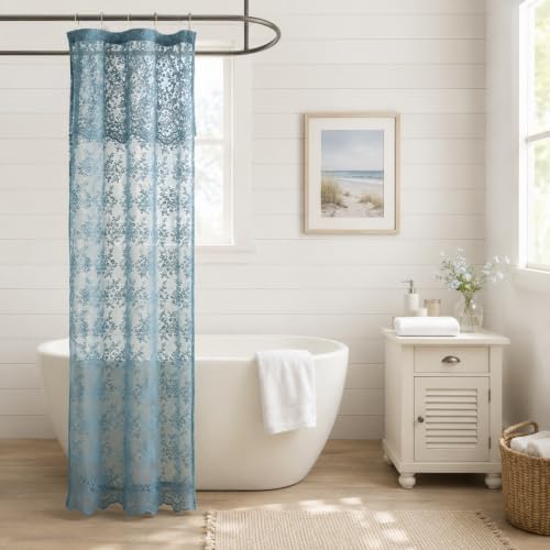 Dusty Blue Lace Shower Curtain with Valance 36x72 for Narrow Stall