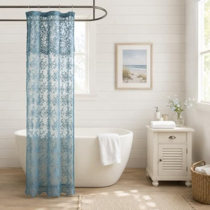 Dusty Blue Lace Shower Curtain with Valance 36x72 for Narrow Stall