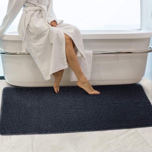 Secura Bathroom Rugs 47x28, Ultra Soft Chenille Bath Mat, Super Absorbent & Quick Dry Bathroom Mat, Non Slip Machine Washable Bath Rugs for Tub, Shower, Home Decor Accessories (Dark Gray)