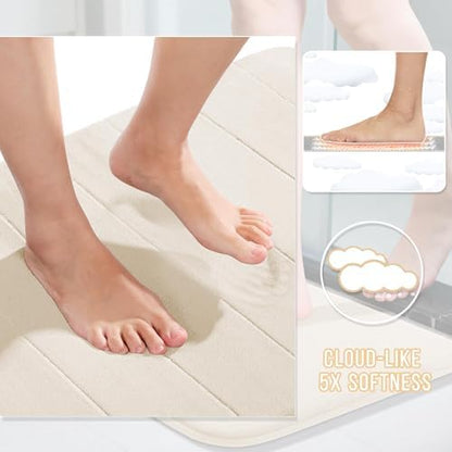 Yimobra Large Memory Foam Bathroom Mat Set, 44 x 24&24 x 17 in, Cream White
