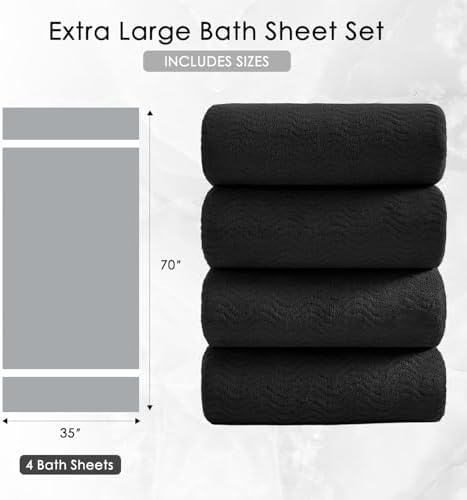 4 Piece Extra Large Bath Towel 35"x70" Oversized Bath Sheet Black Bath Towel Set for Bathroom Ultra Soft Cozy Highly Absorbent Quick Dry Bathroom Towel for Spa Gym Hotel,Shower Towel for Daily Use
