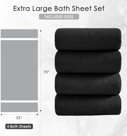 4 Piece Extra Large Bath Towel 35"x70" Oversized Bath Sheet Black Bath Towel Set for Bathroom Ultra Soft Cozy Highly Absorbent Quick Dry Bathroom Towel for Spa Gym Hotel,Shower Towel for Daily Use