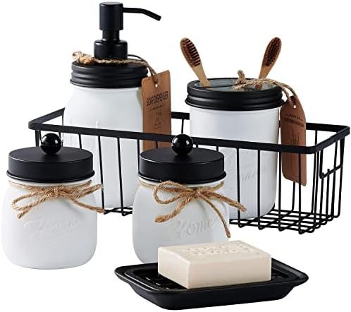 SheeChung Mason Jar Bathroom Accessories Set,6Pcs Rustic Bathroom Set,White