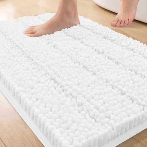 Bcoimo Small Bath Rug Mat,Chenille Extra Soft White Bathhroom Mats for Tub