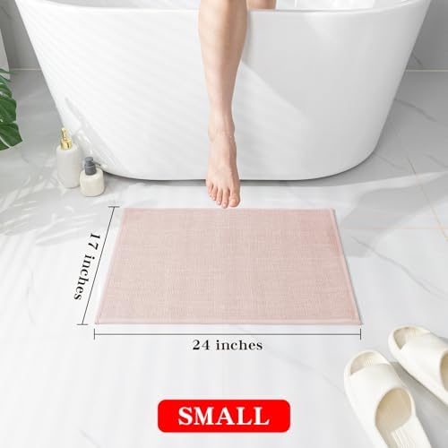 chakme Bathroom Rugs Mat 24x17, Ultra Thin Non Slip Bath Mat Small Quick Dry Absorbent Bath Mat for Bathroom Floor, (Pink, 24"x17")