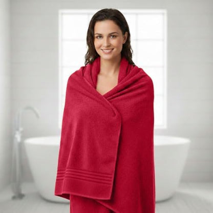 8 Piece Bath Towels for Bathroom - 100% Cotton, Soft Absorbent Bathroom Towels Set - 2 Extra Large Bath Towels, 2 Hand Towels & 4 Washcloths - Hotel Spa Thick Plush Towel, Red