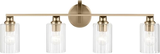 Kichler Gioe 32.25" 4-Light Vanity Light with Opal Glass in Champagne Bronze, Damp Rated, for Bathroom, Powder Room, Over a Mirror, (32.25" W x 10.5" H), 55227CPZ