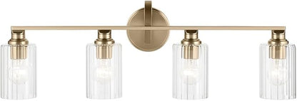 Kichler Gioe 32.25" 4-Light Vanity Light with Opal Glass in Champagne Bronze, Damp Rated, for Bathroom, Powder Room, Over a Mirror, (32.25" W x 10.5" H), 55227CPZ