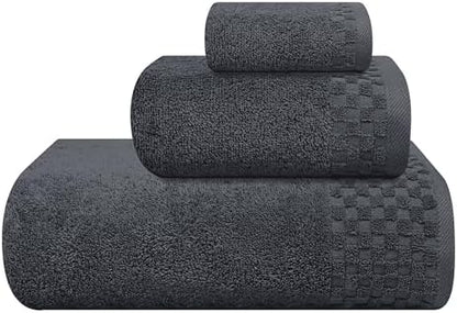 MyOwn Ultra Soft 3 Pack Cotton Towel Set, Contains a Bath Towels 28x55 inch, a Hand Towels 16x24 inch & a Wash Coths 12x12 inch, Ideal Everyday use, Compact & Lightweight - Charcoal Grey