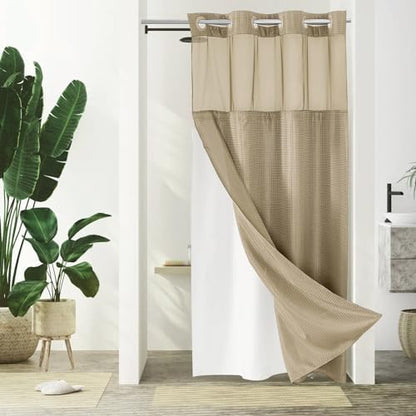 Gibelle No Hook Cloth Beige Shower Curtain with Liner, 36x74