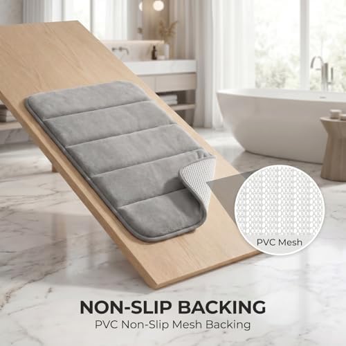 2 Piece Memory Foam Bath Mat Set, Extra Soft Absorbent Bathroom Rugs with U-Shaped Toilet Rug, Non-Slip Backing, Machine Washable, 24x16 + 20x20 U-Shaped, Gray