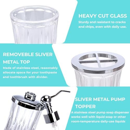 Clear Bathroom Accessories, Round Thick Glass & Metal Pump