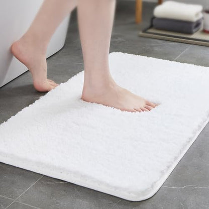TECHMILLY Non-Slip Bathroom Rugs Sets 2 Piece, Fluffy Soft Luxury Microfiber Shower Mat, Absorbent, Washable & Quick Dry for Bath Floor, White