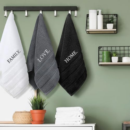 FuWeave 3 Pcs Black and White Hand Towels for Bathroom Home Love Family