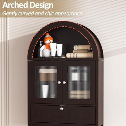 Spurgehom Over The Toilet Storage Cabinet with Glass Door (Coffee)