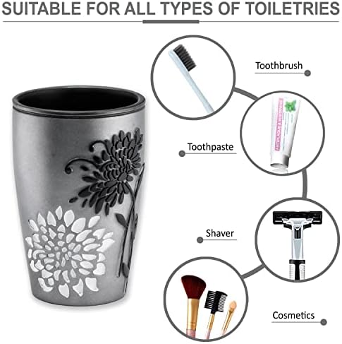 Zahari Home 4pc Erica Bathroom Accessories Sets Modern Classic Soap Dispenser, Tumbler, Tooth Brush Holder and Soap Dish Holder Unique Design Grey Bathroom Set