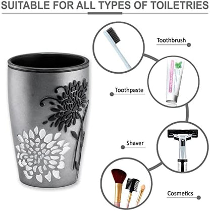 Zahari Home 4pc Erica Bathroom Accessories Sets Modern Classic Soap Dispenser, Tumbler, Tooth Brush Holder and Soap Dish Holder Unique Design Grey Bathroom Set