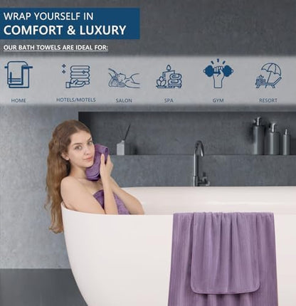 18 Piece Bath Towels Set,Soft Family Bathroom Towel Set with Hanging Loops-6 Bath Towels,6 Hand Towels,6 Washcloths,Highly Absorbent Quick Dry Shower Towel for Bathroom,Hotel,Spa-Purple Towel Set