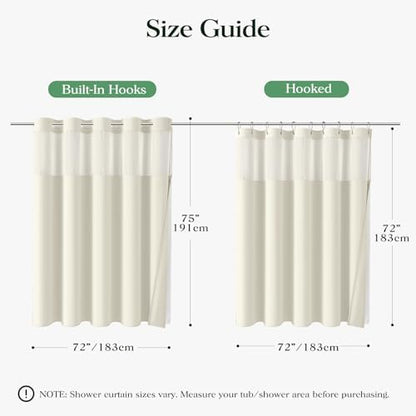 Dynamene Cream Hook Free Waffle Shower Curtain & Snap-in Fabric Liner,72x75