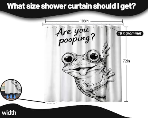 Extra Long 108x72 Inchs Shower Curtain Extra Tall Funny Frog XL Unique Humorous Shower Curtains for Large Bathroom Decor Sets, Waterproof Cloth Fabric with Hooks