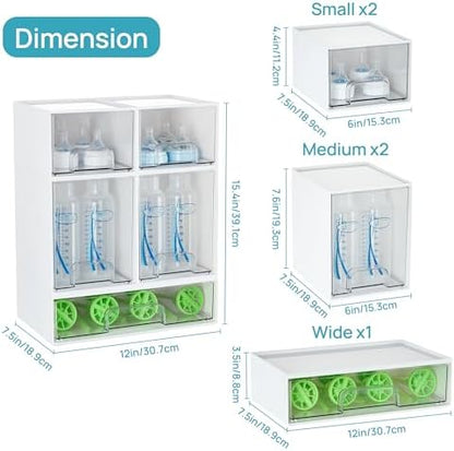 Vtopmart Stackable Storage Drawers Set of 5, Baby Bottle Organizer, White