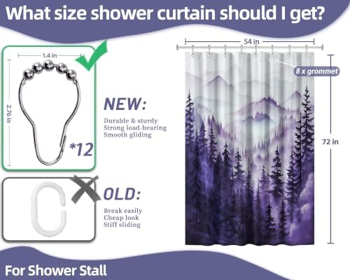 Dark Purple Forest Stall Shower Curtain, 54X72 in Narrow Small, Mountain