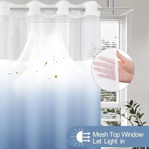 No Hook Shower Curtain and Liner for Bathroom, Ombre Light Blue, 71" x 74"