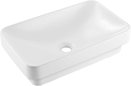 VEVOR Semi Recessed Bathroom Sink, 19.29 x 12.01 Inch Rectangular White Ceramic Vessel Sink with 1-3/4 Inch Drain Hole, Drop in Modern Lavatory Vanity Bath Wash Bowl Basin, Rectangle for Small Space