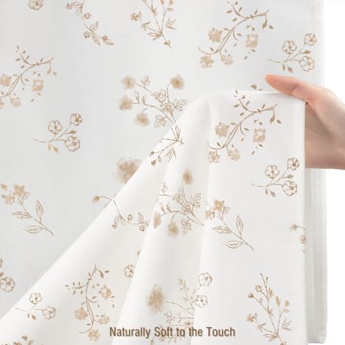 Beige Floral Farmhouse Vintage Cotton Shower Curtain French Country 72Wx72H
