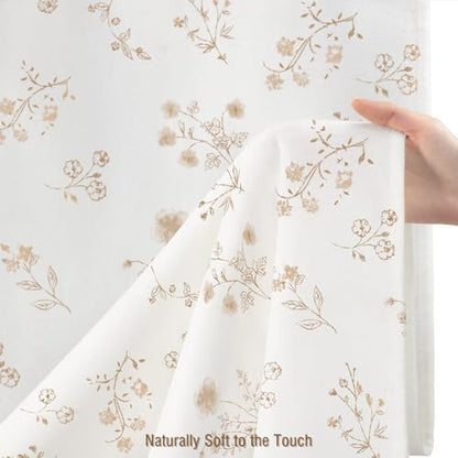 Beige Floral Farmhouse Vintage Cotton Shower Curtain French Country 72Wx72H