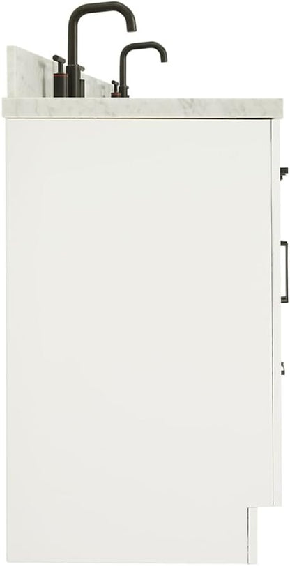 ARIEL Hepburn 60-inch Bathroom Vanity with Sink,Solid Wood, 1.5-inch Italian Carrara Marble Countertop, Double Rectangular Porcelain Sink, 4 Soft Closing Doors, 6 Dovetail Drawers, White