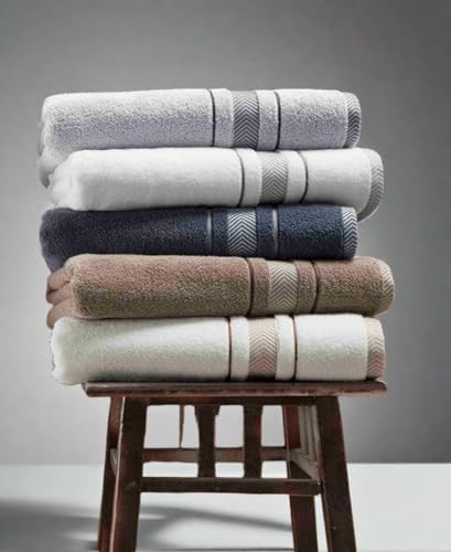 Bath Towels Set for Bathroom – Luxury 6-Piece Cotton Towels, Soft Absorbent & Quick Dry, 600 GSM Bath Towels for Bathroom, Hotel Spa Quality (White/Grey, 6- Bath Towel Set)