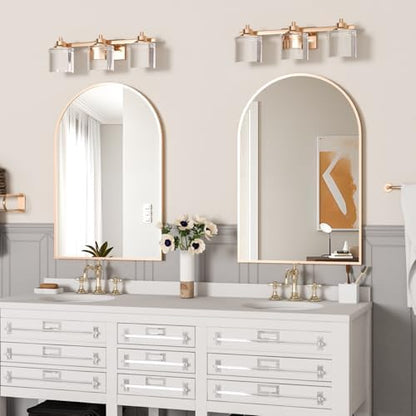 Wall Mounted Mirror, Arched Wall Mirror for Bathroom, 2 Pieces 24"x36" Arch Bathroom Mirror with Metal Frame, Gold Vanity Mirror Decor for Mantle, Bedroom, Entryway, Living Room