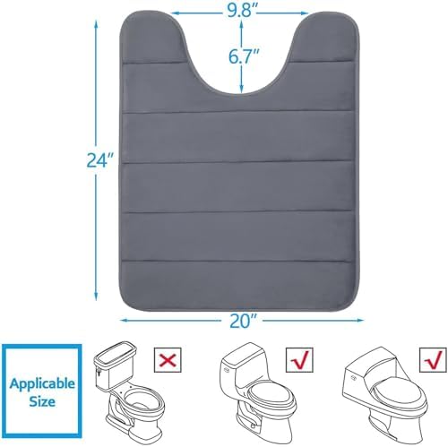 Buganda Memory Foam U-Shaped Toilet Rugs 24 x 20, Absorbent Bathroom mat
