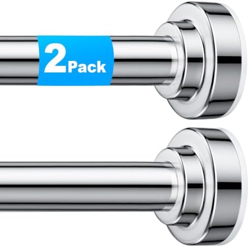 TEECK 2 Pack Shower Curtain Rod, 32-43 inch Adjustable Spring Tension Curtain Rod, Never Rust Anti-Slip Shower Curtain Rod for Bathroom, No Drilling, Never Collapse, Easy to Use, Silver