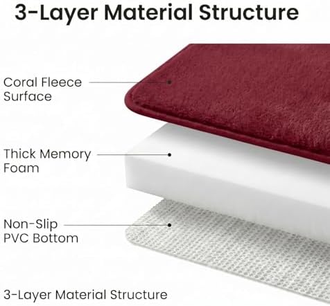 2 Piece Memory Foam Bath Mat Set, Extra Soft Absorbent Bathroom Rugs with U-Shaped Toilet Rug, Non-Slip Backing, Machine Washable, 24x16 + 20x20 U-Shaped, Burgundy