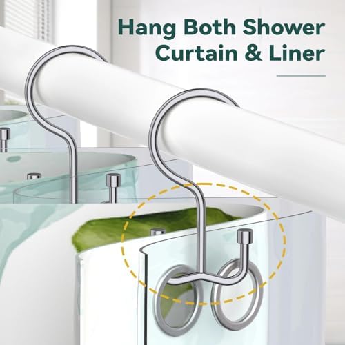 Goowin Shower Curtain Hooks, Shower Curtain Rings, Durable Rust Proof Shower Curtain Hangers, Shower Rings for Curtain, Double Glide Shower Hooks for Shower Curtain, Chrome, 24 Pack-Cylinders