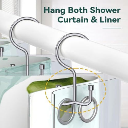 Goowin Shower Curtain Hooks, Shower Curtain Rings, Durable Rust Proof Shower Curtain Hangers, Shower Rings for Curtain, Double Glide Shower Hooks for Shower Curtain, Chrome, 12 Pack-Cylinders