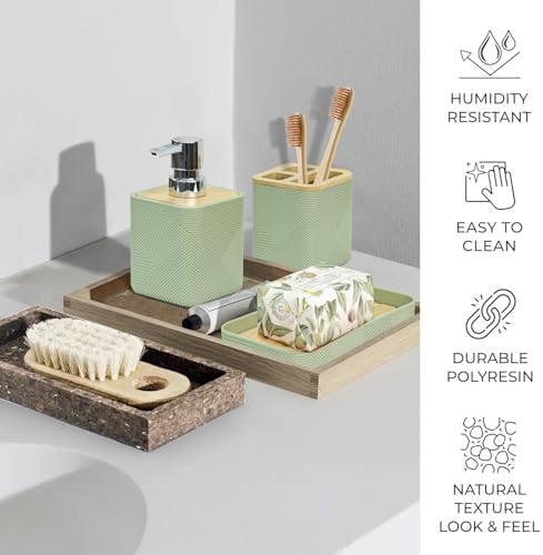 CERBIOR Bamboo Bathroom Accessories Set 6 Piece Square Spiral Set,Green