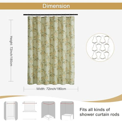 ORTIGIA Linen Shower Curtain Sage Green Floral Farmhouse Vintage Shower Curtains Boho Rustic Block Print Cottagecore Decor for Bathroom 72 W x 72 L