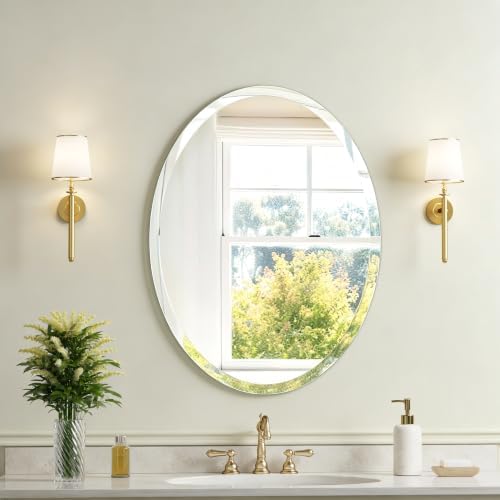 18 x 24 Inch Frameless Bathroom Mirror, Tempered Glass Wall Mirror with Polished Edge, Horizontal/Vertical Hanging for Vanity Bedroom Entryway