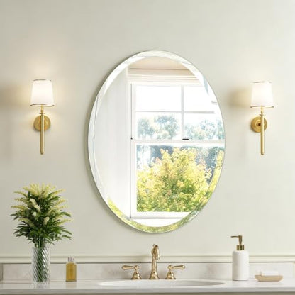 18 x 24 Inch Frameless Bathroom Mirror, Tempered Glass Wall Mirror with Polished Edge, Horizontal/Vertical Hanging for Vanity Bedroom Entryway
