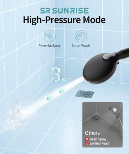 SR SUN RISE Filtered Shower Head with Handheld High Pressure 9 Spray Mode Showerhead Detachable Shower Head Water Softener Filters Beads for Hard Water Remove Chlorine 1 Filter 1.8GPM Matte Black