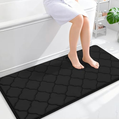 OLANLY Memory Foam Bath Mat Rug 47x24, Ultra Soft and Absorbent Bathroom Rugs, Non-Slip, Comfortable, Machine Washable Bath Carpet for Bathroom Floor, Tub, Shower and Home Decor Accessories, Black